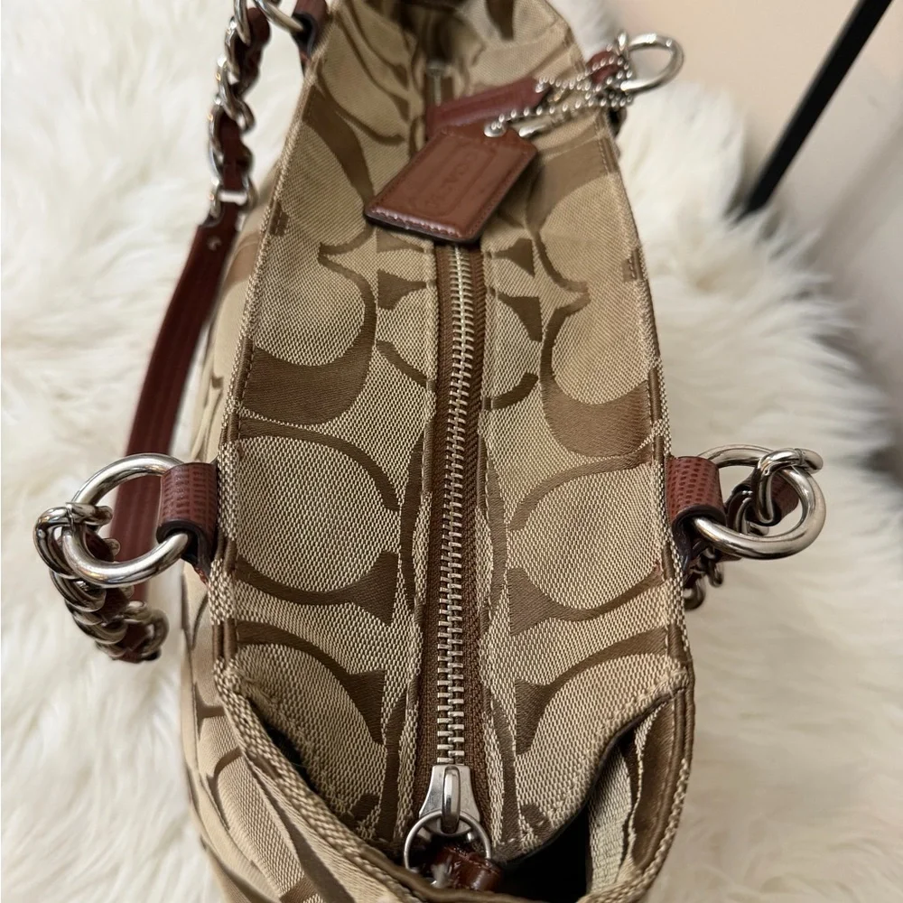 Coach Tan and Brown Signature Tote - Picture 9 of 12